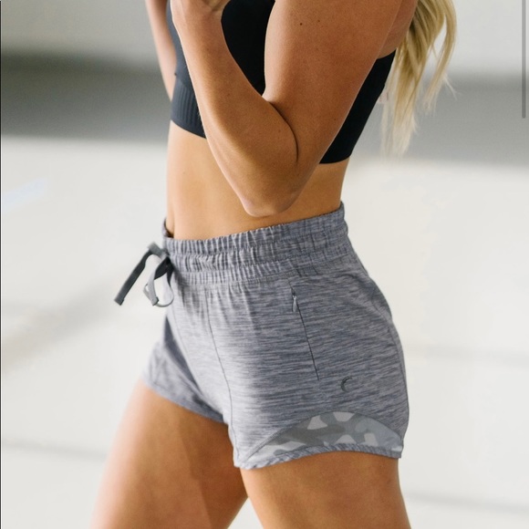 ZYIA Pants - Zyia Gray Camo Mesh Hidden Zipper Shorts.